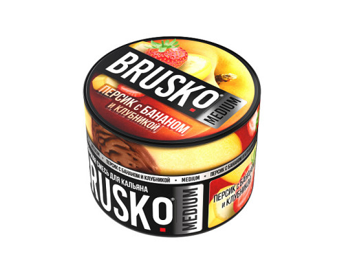 Бестабачная смесь BRUSKO ПЕРСИК С БАНАНОМ И КЛУБНИКОЙ (БРУСКО) - 50 ГР